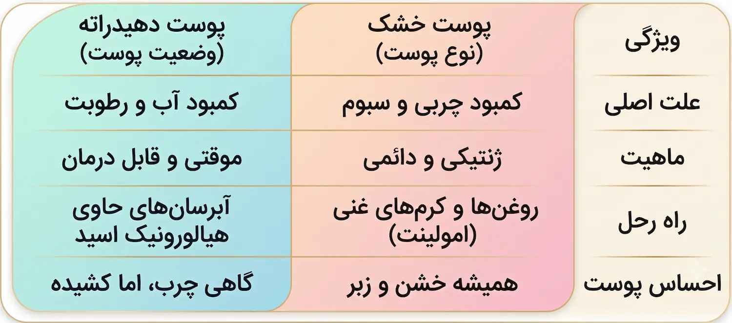 تفاوت کلیدی پوست خشک و دهیدراته