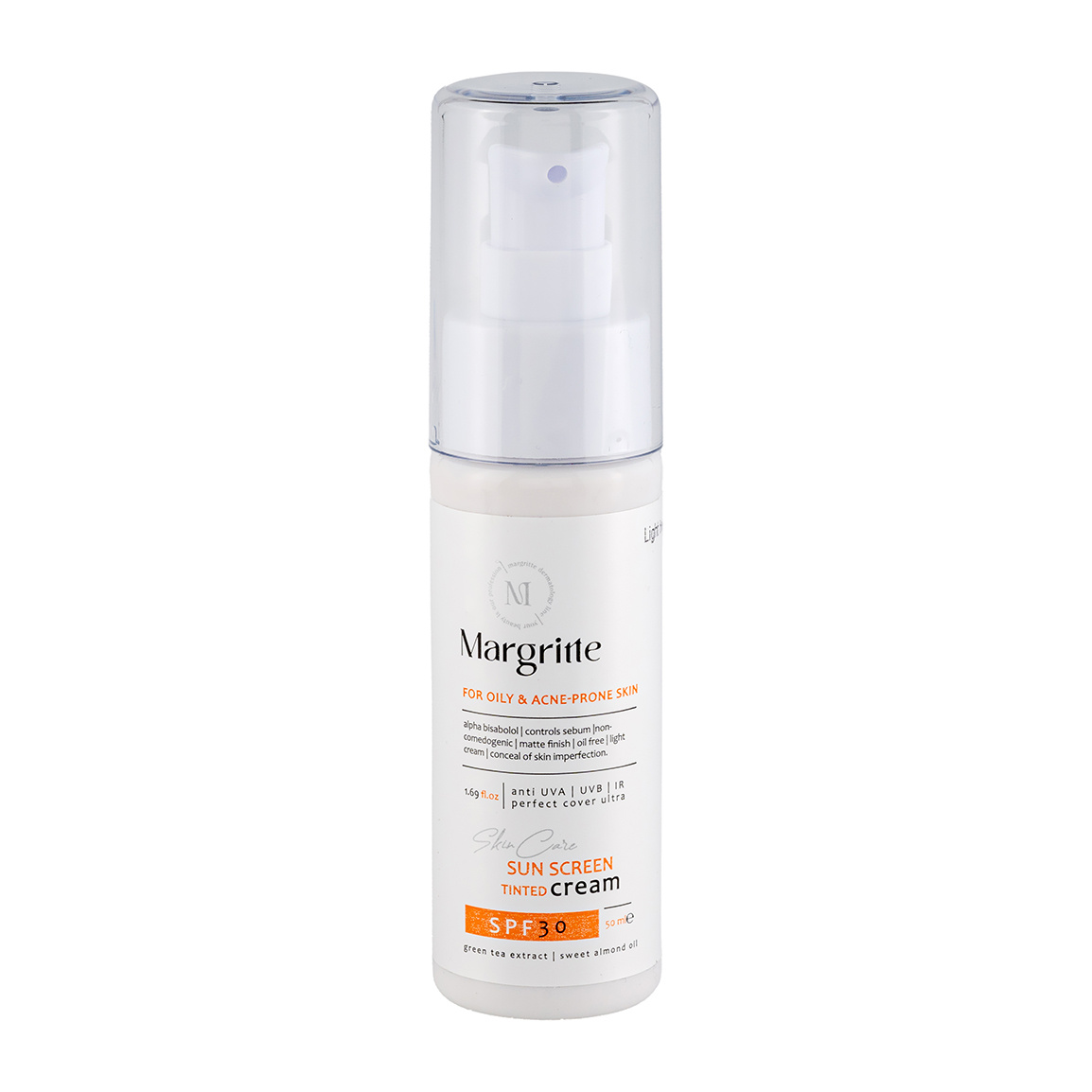 کرم ضد آفتاب مارگریت مدل Tinted SPF30 مناسب پوست چرب ۵۰ میلی لیتر